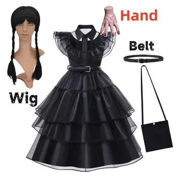 Косплей костюм из фильма Среда Аддамс для девочек 2023, черное готическое детское праздничное платье, карнавальные Пасхальные костюмы на Хэллоуин от 3 до 12 лет