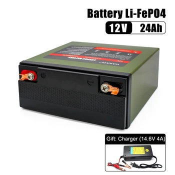 Аккумулятор HAKADI 12V 24Ah LiFePO4 С Зарядным Устройством 3000 + Перезаряжаемый Литий-Железо-Фосфатный Аккумулятор Для Солнечной Системы США в наличии