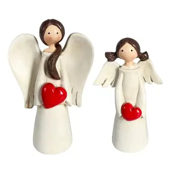 Фигурки ангелов Статуэтки из смолы, Статуэтки с сердцем, Статуэтка Ангела с сердцем для прикроватной тумбочки, камина, обеденного стола