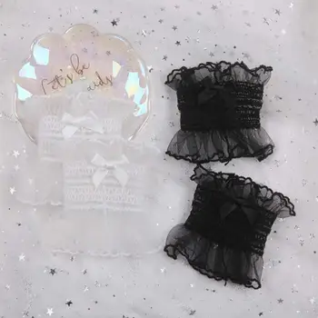Модный прозрачный косплей горничной для женщин, тонкие манжеты на запястьях, кружевные рукава в стиле Лолиты с бантом
