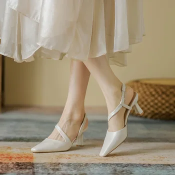Высококачественная женская обувь, однотонные сандалии, женские туфли-лодочки, Лето 2023, новый стиль, толстые каблуки, модная женская обувь на высоком каблуке