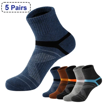 Высокое качество, 5 пар, лот, мужские хлопчатобумажные носки, черные спортивные носки, повседневные летние носки для бега, мужские дышащие Мужские носки Sokken, Размер 38-45
