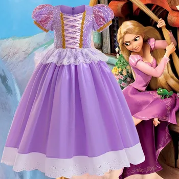 Новое кружевное сетчатое платье с атласной отделкой для девочек, танцевальный костюм на Хэллоуин, День рождения, Летние платья принцессы, Детская одежда 2-10 лет