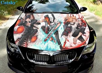 Аниме Человек-бензопила Автомобильные наклейки наклейки на капот двигателя автозапчасти упаковка с пользовательским рисунком модифицированная покраска виниловые автомобильные наклейки