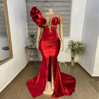 Роскошное вечернее платье с аппликацией, шикарный V-образный вырез, 3D цветы, платья-русалки длиной до пола с разрезом спереди, платье для выпускного вечера со шлейфом, 2023