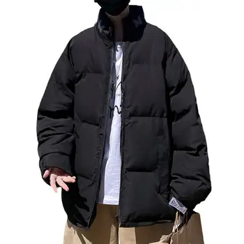 Зимняя мужская куртка с утолщенной подкладкой, ветрозащитная застежка-молния, карманы с длинными рукавами, свободное пуховое пальто унисекс