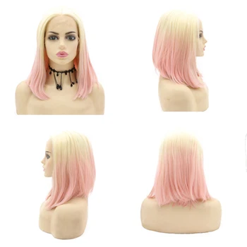 Синтетический Парик Фронта Шнурка Sylvia 613 Омбре Розовые Короткие Прямые Волосы Со Средним Пробором Парики Для Женщин Косплей Или Ежедневное Использование