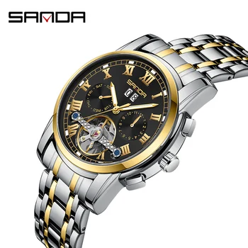 Роскошные модные Мужские часы SANDA 2023 Новые Мужские автоматические Механические часы из нержавеющей стали, уличные водонепроницаемые Мужские часы