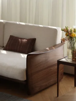 Скандинавский диван из массива дерева гостиная североамериканский черный орех современный двухместный тканевый кожаный диван для небольшой квартиры