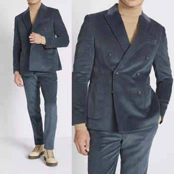 Новые мужские костюмы на заказ, 2 предмета, блейзер, брюки с двубортным отворотом, формальный плюс размер, приталенный крой, сшитый на заказ, плюс размер