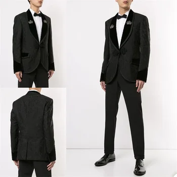 Роскошные мужские костюмы-двойки, современные черные костюмы с принтом, сшитые на заказ, Красивые весенние костюмы, облегающее Официальное деловое пальто + брюки