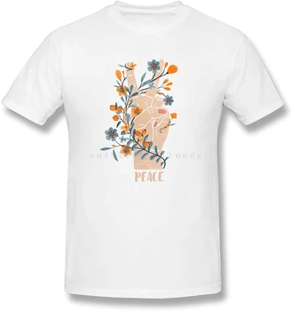 Мужская летняя футболка, футболка со знаком мира, рука с оранжевыми цветами, цветочные лозы, Хит продаж, крутая футболка для мужчин