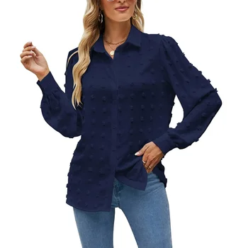 Осенью 2022 Года Новая однотонная рубашка с 3D принтом и рюшами с длинным рукавом и лацканами Модные женские блузки 2022 Укороченный топ Рубашки для женщин