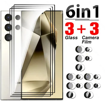 6в1 Для Samsung S24 Ultra Case Из Закаленного Стекла Samsang Sumsung Samung Galaxy S24 + S 24 Plus S24Ultra 5G Протектор Экрана Камеры