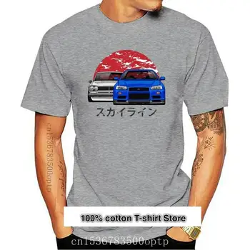 Camiseta de coche japonés Skyline R34 para hombre, camisetas automotrices, novedad, 100% algodón, manga corta, ropa estampada