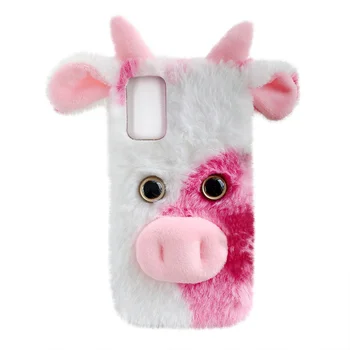 Розовый пушистый меховой плюшевый чехол A52 Cute Milk Cow Furry Girly Cover 3D Animal Fuzzy защитный чехол из шерсти кролика Кони