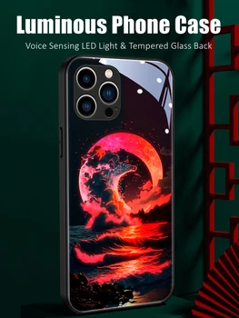 Ночная Волна Красочный Светодиодный Светящийся Чехол Для Телефона из Закаленного Стекла Xiaomi 11 12 13 Mix 2 3 4 Redmi K50 K60 Pro Lite Ultra