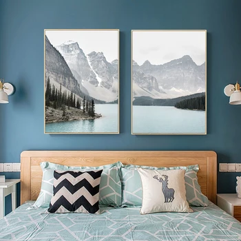 Скандинавский пейзаж, Горное озеро, картины на холсте, Украшение дома, Настенные рисунки в гостиной, плакаты с природными пейзажами и принты