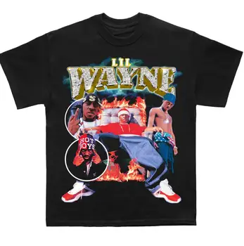 Винтажная футболка Lil Wayne в стиле рэп, футболка в стиле хип-хоп LIL WAYNE, черная футболка в стиле РЭП с длинными рукавами