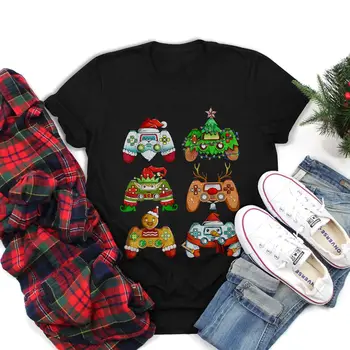 Рождественские игровые контроллеры с Санта-Эльфом и снеговиком для мальчиков, детская футболка
