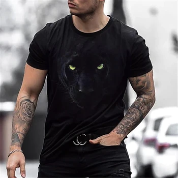 Летняя мужская футболка в стиле ретро, футболка с животным рисунком, Пуловер С Круглым вырезом и Волчьим принтом, 3D, Дизайнерский топ Размера Плюс, Черная Повседневная Мужская одежда
