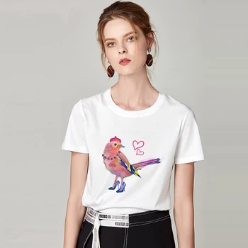 2019 Новая футболка Femme с принтом птицы и орла, Футболка Harajuku, Женская футболка С круглым вырезом и Коротким рукавом, летние Белые Топы, Женская одежда