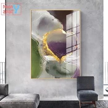 Абстрактная живопись золотой фольгой, плакаты и принты в стиле музея современного искусства, современное украшение дома в гостиной