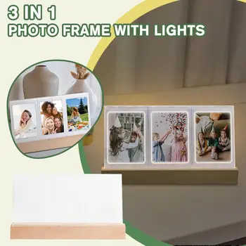 Декор рабочего стола 3 в 1 3-дюймовая фоторамка со светодиодной подсветкой, акриловый фотостол, фотокамера мгновенной печати для Fujifilm Instax mini