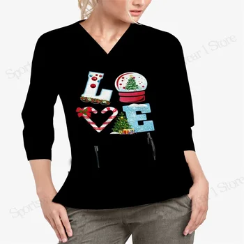 Медсестра Женская футболка С карманом Женская одежда Тренд 2023 Милые топы с V-образным вырезом Y2k Мода Рождество y2k Винтажные Цельные вещи Yk2 Топ