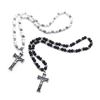 Ожерелье с четками, подвески с крестом Иисуса Христа, бусины из сплава, длинная цепочка, унисекс, христианские модные украшения