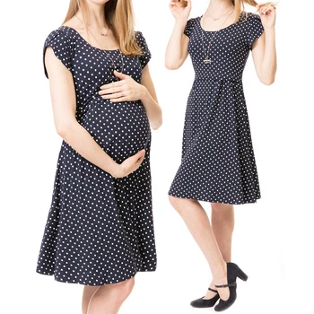 Модное платье с принтом для беременных, короткий рукав, круглый вырез, платье с коротким рукавом, платье для беременных в горошек, платье для беременных, платье для кормящих мам
