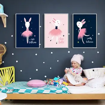 Плакат с изображением розового Кролика с мультяшным животным на холсте, украшение детской комнаты, Фото, Настенное художественное изображение с принтом Кролика для комнаты девочки