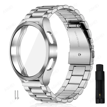 Для samsung galaxy watch 6 40 мм 44 мм 6 классический 47 мм 43 мм ремешок + чехол ремешок из нержавеющей стали мягкий TPU чехол peotector cover бампер