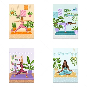 Paquet d’impression de yoga et d’intérieur, série de pose de guerrier, art illustré de mur, design d’intérieur, art botanique, i