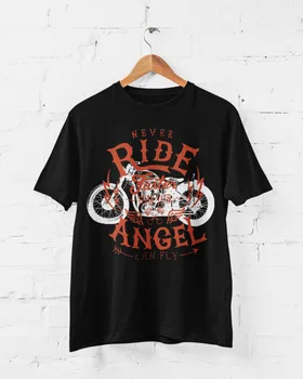 Байкерская футболка Никогда не езди быстрее, чем твой Ангел может летать Мотоцикл Motorbiker