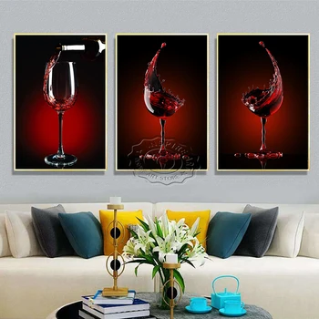 Современное художественное стекло Красное вино и бутылка Кухонный плакат Напиток Еда Холст Настенная живопись Картины Столовая Ресторан