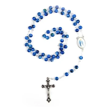 Католические четки, ожерелье, Стеклянные бусины, Подвеска с распятием, Модные религиозные украшения для женщин, Подарок на крещение для девочек