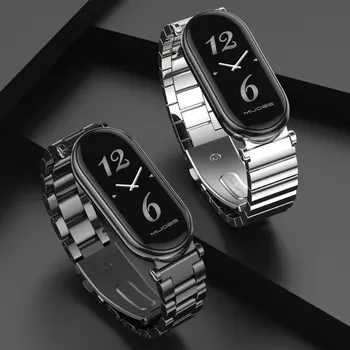 Ремешок для браслета Mi Band 8, металлические браслеты для часов Xiaomi Mi Smart Band 8, Сменные аксессуары Mi Band 8 из нержавеющей стали