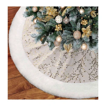 Оптовая продажа золотисто-белой 48-дюймовой юбки из меха и шерсти для елки рождественские украшения юбка для рождественской елки
