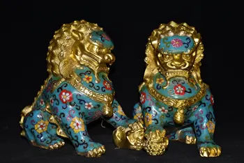 Коллекция Тибетского храма 9 дюймов, Старинная бронзовая перегородчатая статуя Льва, Бог Врат, Лев, благоприятный зверь, Собирающий удачу, городской дом