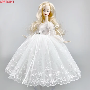 Чистое белое платье с пышными рукавами и длинным бантом для куклы Барби, наряды принцессы ручной работы, одежда для кукол 1/6, аксессуары для кукол, детские игрушки