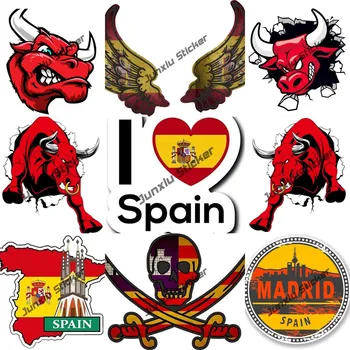 Мадрид Севилия Барселона Испания, Наклейки для путешествий по городу, Испания, Toro Matador, Испания, Наклейки с флагом Быка, Виниловые наклейки для автомобилей, Бампер, Багажник