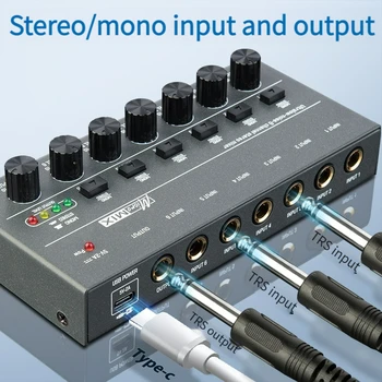 Аудиомикшер DX400 / 600 / 800 Модернизированный Линейный микшер со сверхнизким уровнем шума на 4/6/8 канала, Мини-микшер звука, Источник питания DC5V, Простота в эксплуатации