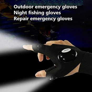 Ночник Водонепроницаемые перчатки для рыбалки со светодиодным фонариком, Спасательный инструмент для выживания на открытом воздухе, многофункциональный легкий инструмент, Прочные перчатки без пальцев
