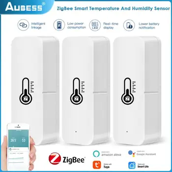 Умный датчик температуры и влажности Tuya ZigBee, мини-термометр-гигрометр для безопасности умного дома, Работа с Alexa Google Home
