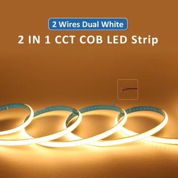 DC12V 24V CCT COB Strip Light 5M White Dimmable Двухцветная Температура Регулируется 600 Светодиодов / М Гибкая Лента CW WW LED Освещение