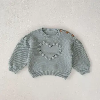 Осенне-зимние свитера для маленьких девочек, однотонный вязаный пуловер, свитер для детей, 100% хлопок, Джемпер ручной работы, топы