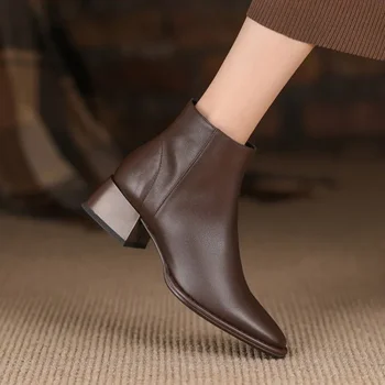 Короткие ботинки Maogu на толстом каблуке, модная зимняя обувь, женская осенняя повседневная обувь 2024 года, Шикарные новые женские ботильоны на высоком каблуке