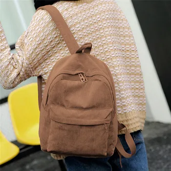 Стиль Рюкзак из мягкой ткани, женский вельветовый дизайн, школьный рюкзак для девочек-подростков, полосатый рюкзак, женский бархатный экран