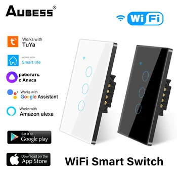 TUYA WiFi Smart Touch Switch US Home Light Настенная Кнопка 120*72 мм Нейтральный провод для Alexa и Google Home Assistant 1/2/3 /4gang